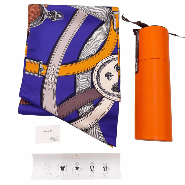 極美品◇HERMES エルメス マキシツイリー CAVALCADOUR カヴァルカ・ドゥール シルク100％ スカーフ パープル マルチ 箱付き フランス製