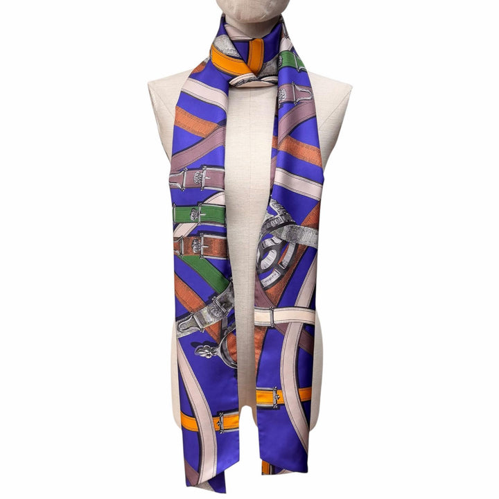 極美品◇HERMES エルメス マキシツイリー CAVALCADOUR カヴァルカ・ドゥール シルク100％ スカーフ パープル マルチ 箱付き フランス製
