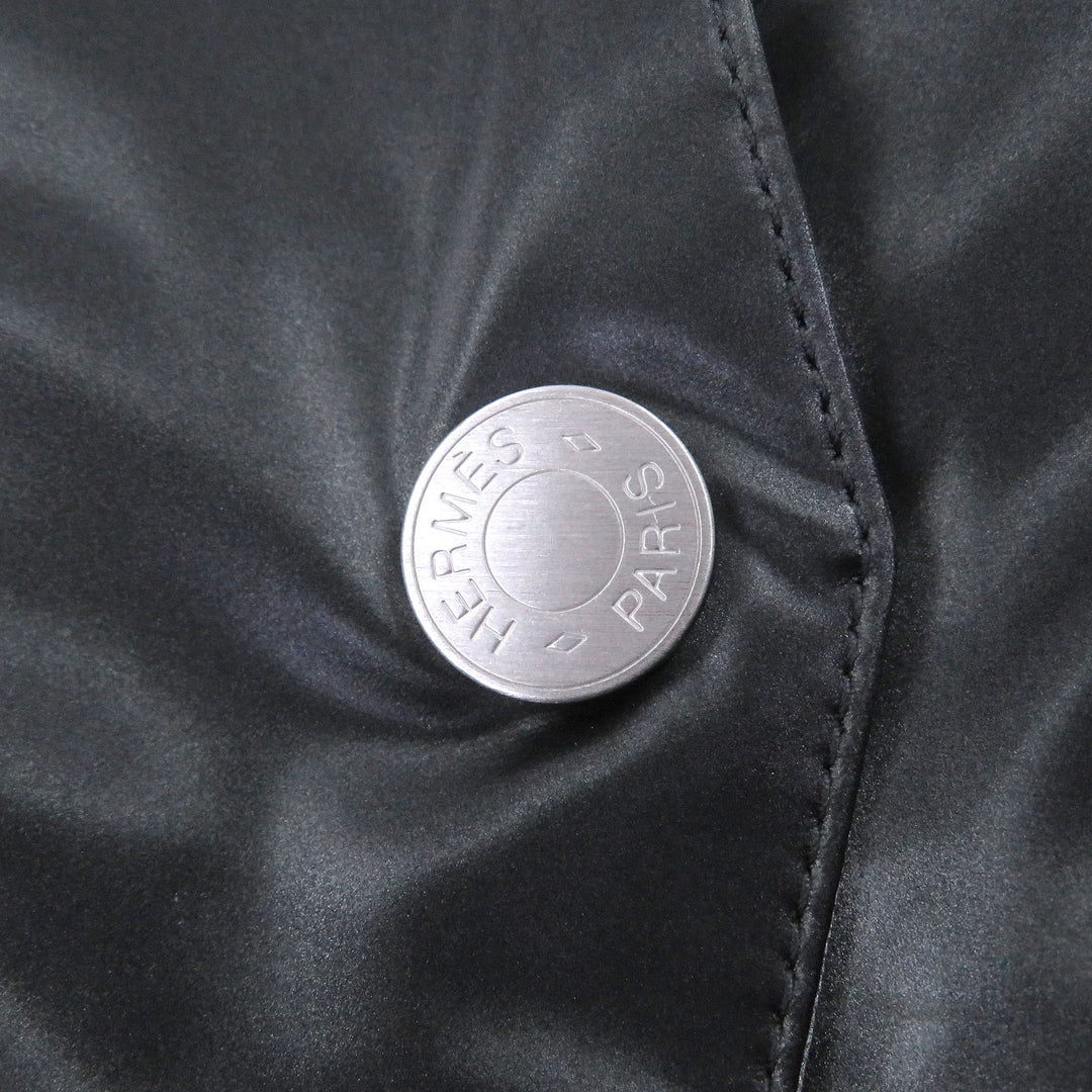 極美品□HERMES エルメス セリエボタン HロゴWZIP 中綿入り ナイロンジャケット パーカー チャコール カーキ 50 フランス製 メンズ