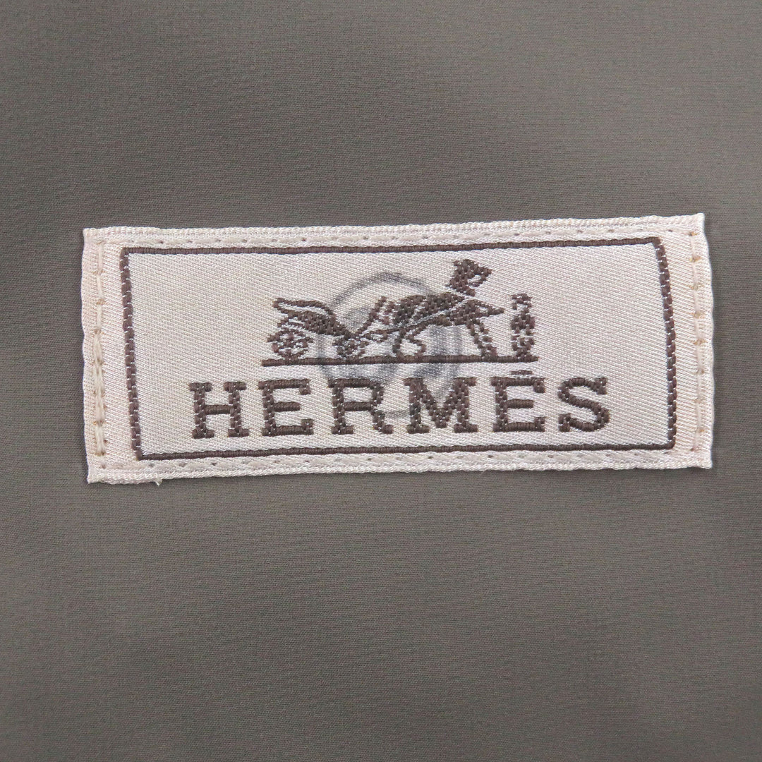 極美品□HERMES エルメス セリエボタン HロゴWZIP 中綿入り ナイロンジャケット パーカー チャコール カーキ 50 フランス製 メンズ