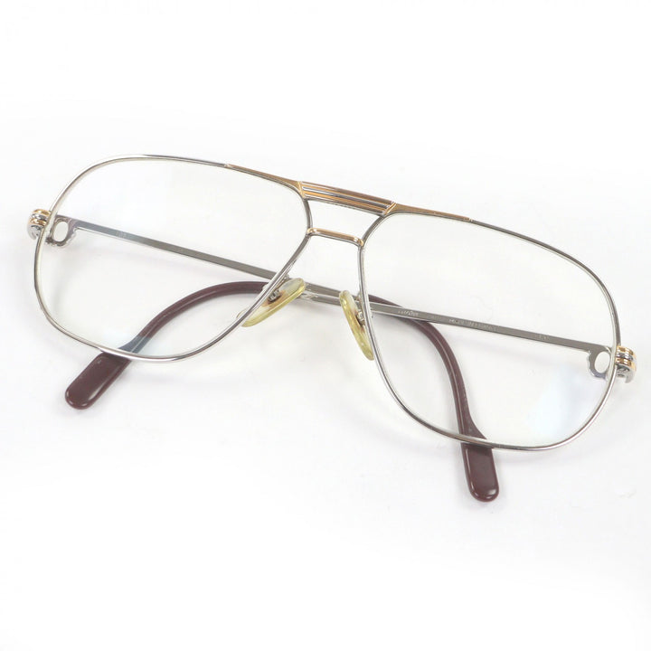 良品□Cartier カルティエ ヴィンテージ トリニティ ツーブリッジ メガネ 眼鏡 アイウェア シルバー ゴールド 59□12 度入 フランス製