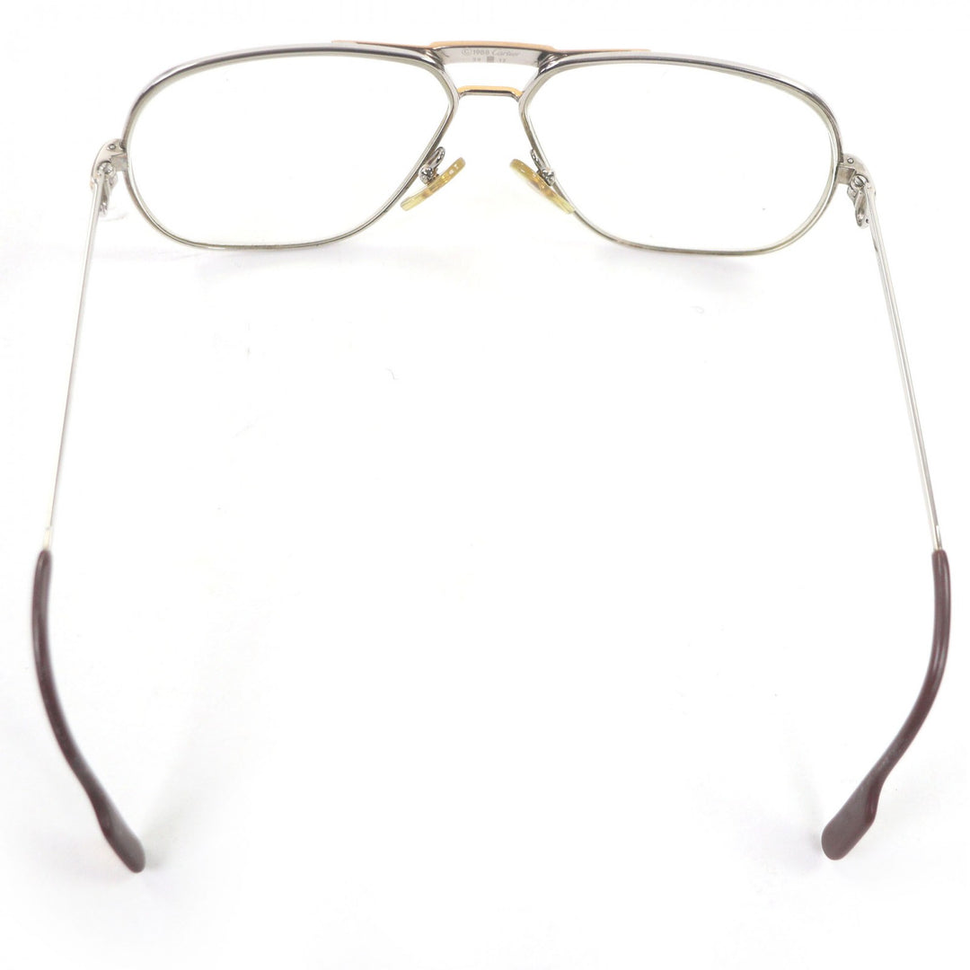 良品□Cartier カルティエ ヴィンテージ トリニティ ツーブリッジ メガネ 眼鏡 アイウェア シルバー ゴールド 59□12 度入 フランス製