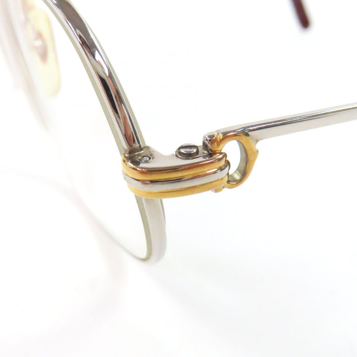良品□Cartier カルティエ ヴィンテージ トリニティ ツーブリッジ メガネ 眼鏡 アイウェア シルバー ゴールド 59□12 度入 フランス製