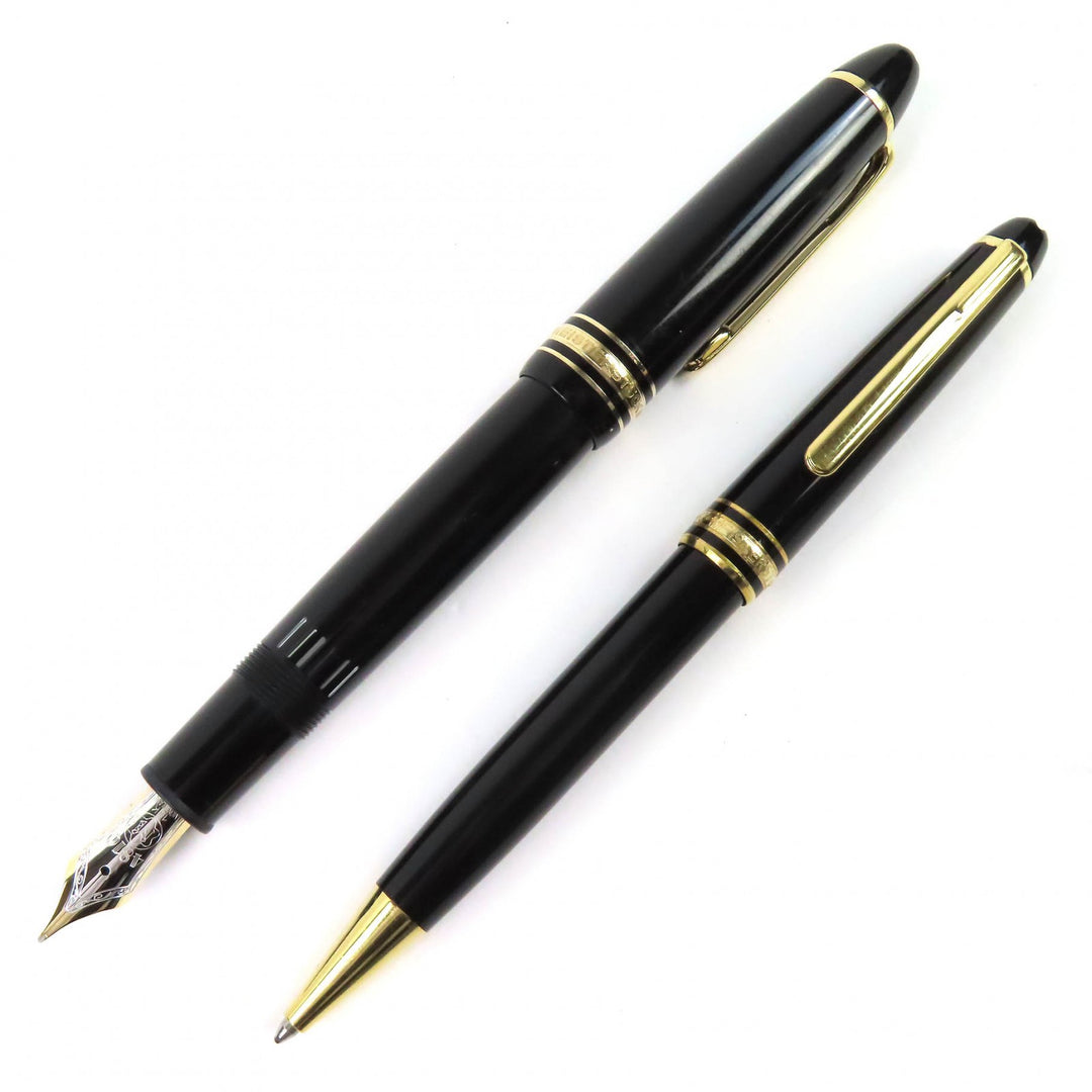 良品△MONTBLANC モンブラン マイスターシュテュック クラシック 146 ペン先14K Fニブ ツイスト式 ボールペン 万年筆 2本セット 筆記◎