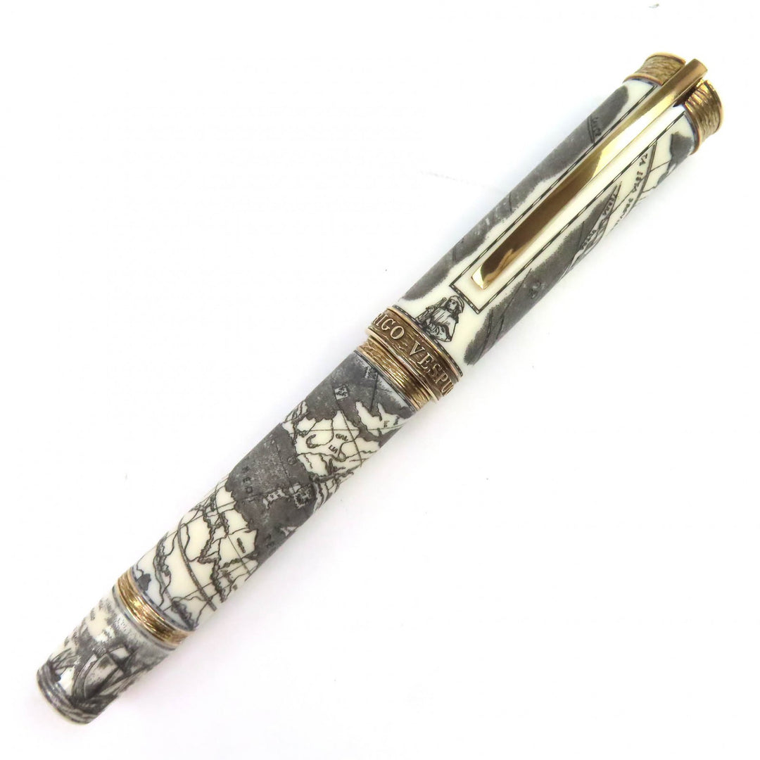 美品△Visconti ヴィスコンティ V55652 アメリゴ ベスプッチ 世界500本限定品 070/500 ペン先23KPd 万年筆 Fニブ アイボリー グレー
