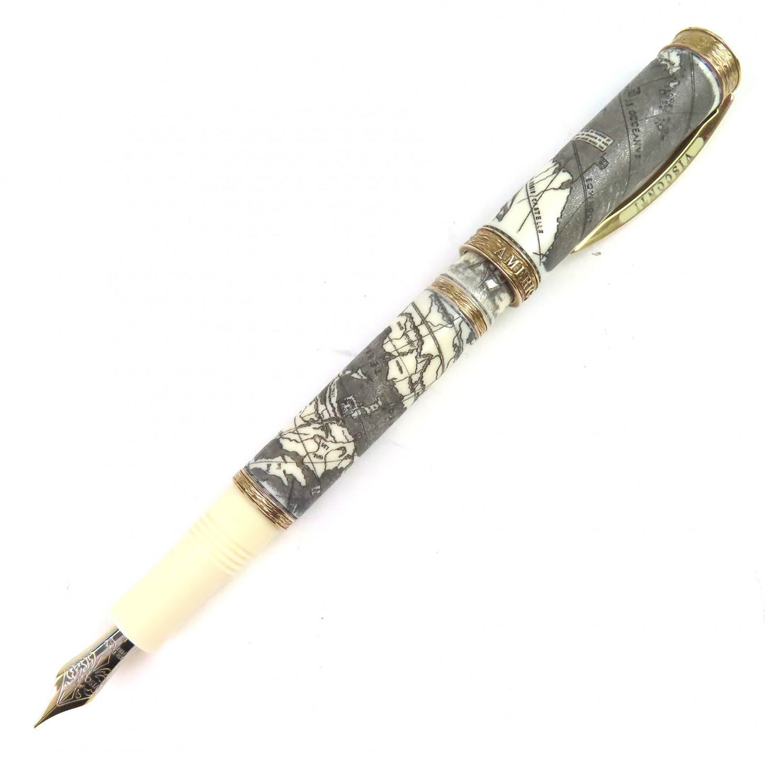 美品△Visconti ヴィスコンティ V55652 アメリゴ ベスプッチ 世界500本限定品 070/500 ペン先23KPd 万年筆 Fニブ アイボリー グレー