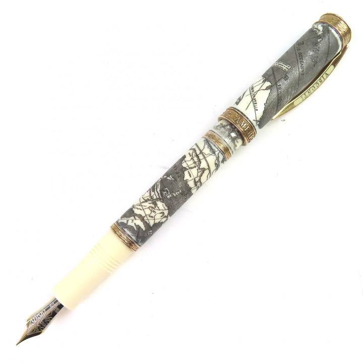 美品△Visconti ヴィスコンティ V55652 アメリゴ ベスプッチ 世界500本限定品 070/500 ペン先23KPd 万年筆 Fニブ アイボリー グレー