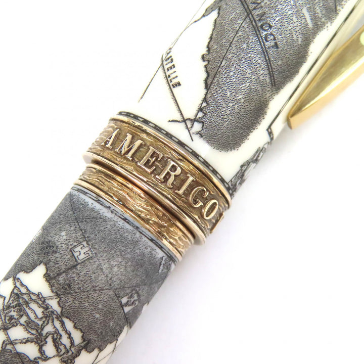美品△Visconti ヴィスコンティ V55652 アメリゴ ベスプッチ 世界500本限定品 070/500 ペン先23KPd 万年筆 Fニブ アイボリー グレー