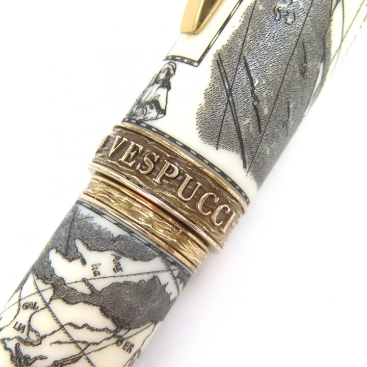 美品△Visconti ヴィスコンティ V55652 アメリゴ ベスプッチ 世界500本限定品 070/500 ペン先23KPd 万年筆 Fニブ アイボリー グレー