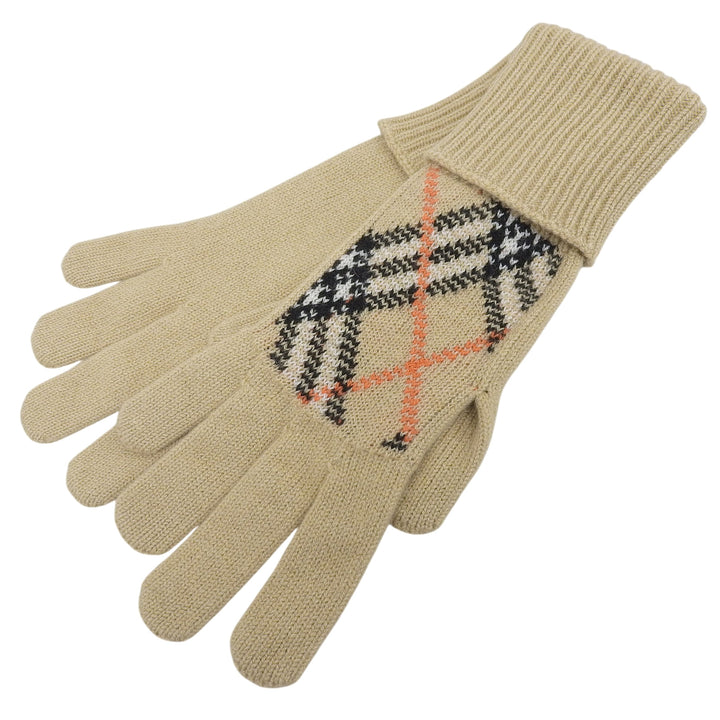 未使用品▲BURBERRY バーバリー 8098890 カシミヤ ノバチェックインターシャ 手袋 グローブ ベージュ M/L 英国製 メンズ