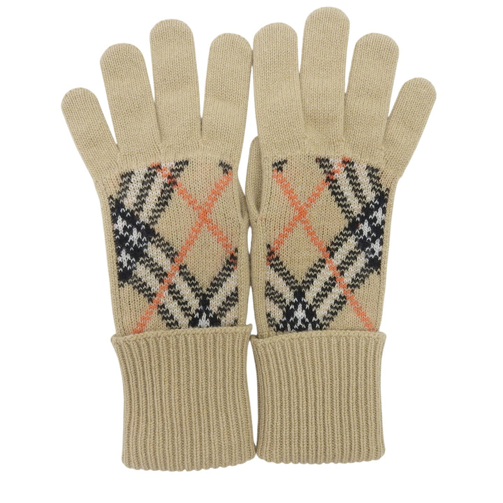 未使用品▲BURBERRY バーバリー 8098890 カシミヤ ノバチェックインターシャ 手袋 グローブ ベージュ M/L 英国製 メンズ