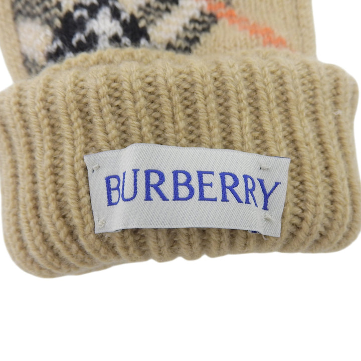 未使用品▲BURBERRY バーバリー 8098890 カシミヤ ノバチェックインターシャ 手袋 グローブ ベージュ M/L 英国製 メンズ