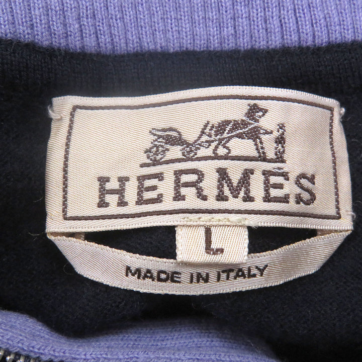 極美品□HERMES エルメス カシミヤ100％ ハーフジップ ドッキングデザイン 薄手 ニットポロ セーター ネイビー L イタリア製 正規品