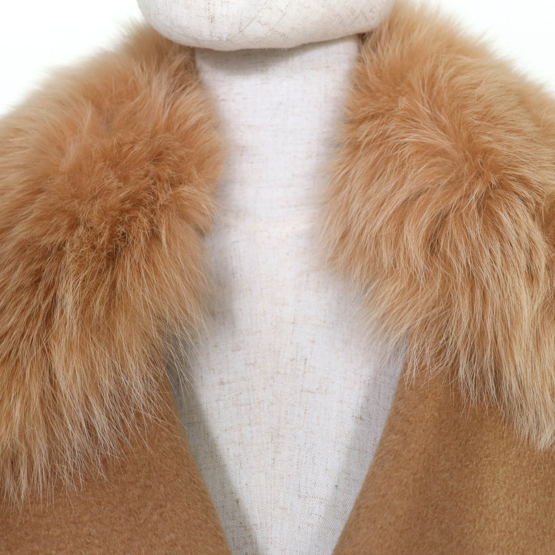 美品☆Max Mara マックスマーラ キャメル100％ 襟フォックスファー付 ベルトラップコート キャメル 36 イタリア製 正規品 レディース