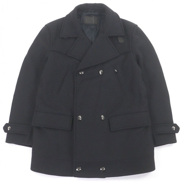 美品□Salvatore Ferragamo サルヴァトーレフェラガモ バージンウール ロゴボタン 中綿入り ダブルブレスト ピーコート 54 伊製 正規品
