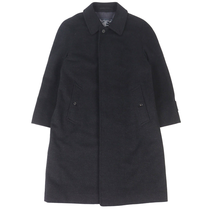 美品△Burberrys バーバリー ヴィンテージ カシミヤ ウール ロング ステンカラーコート チャコールグレー 90 165 メンズ シンプル◎