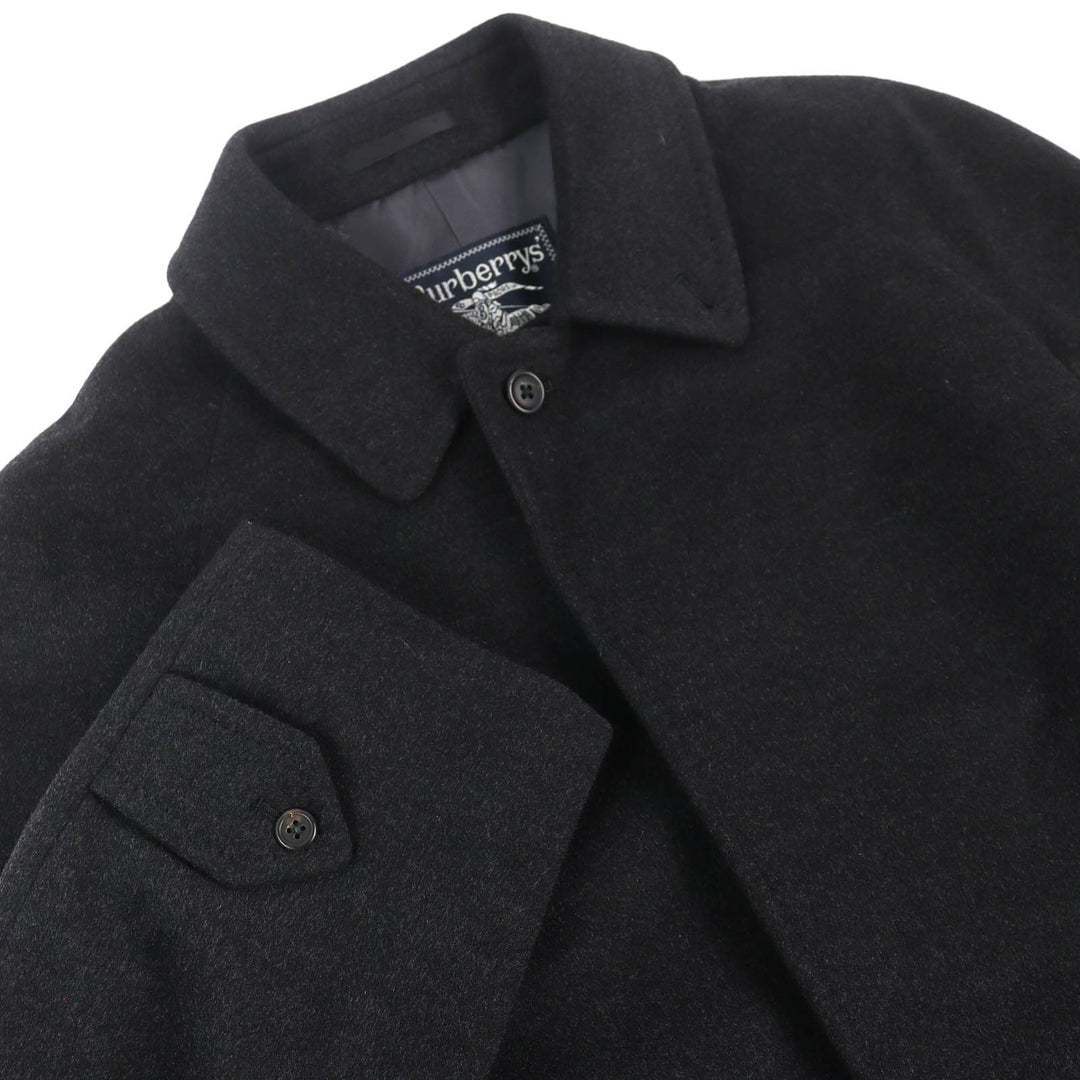 美品△Burberrys バーバリー ヴィンテージ カシミヤ ウール ロング ステンカラーコート チャコールグレー 90 165 メンズ シンプル◎