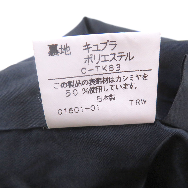 美品□Burberrys バーバリー カシミヤ混 フライフロント ステンカラーコート ロングコート ネイビー 94-175-6 日本製 メンズオススメ◎