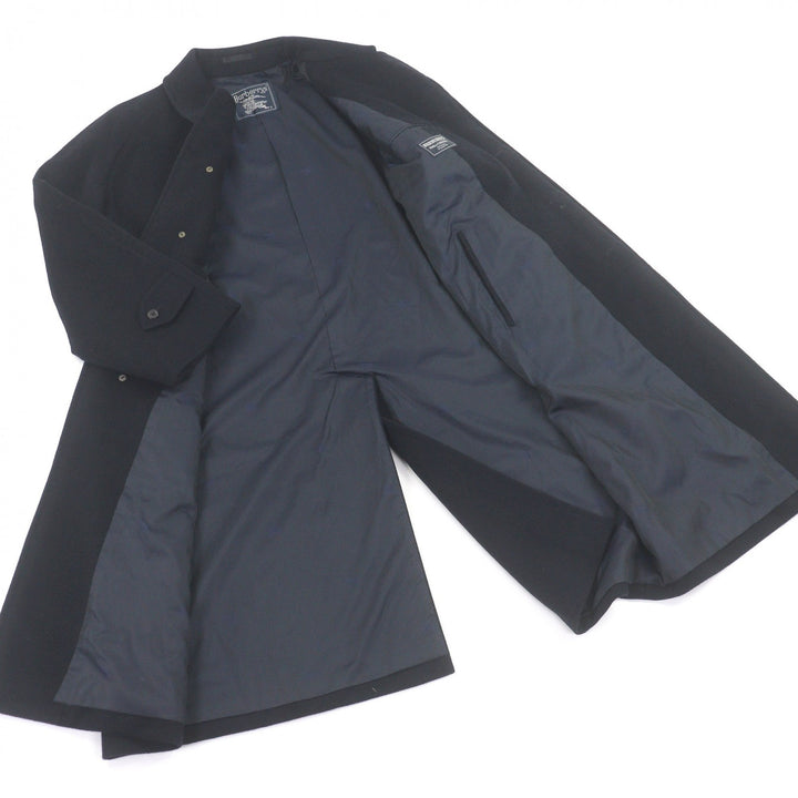 美品□Burberrys バーバリー カシミヤ混 フライフロント ステンカラーコート ロングコート ネイビー 94-175-6 日本製 メンズオススメ◎