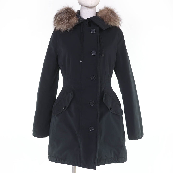 美品☆MONCLER モンクレール MONTICOLE ロゴワッペン・フォックスファー・フード付 ダウンコート ブラック 1 レディース