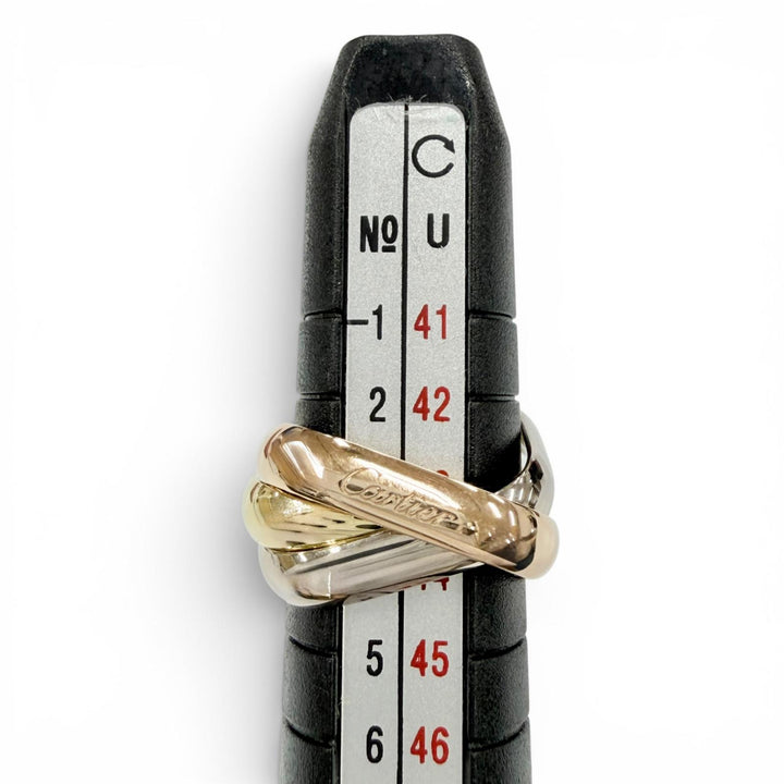極美品◇Cartier カルティエ 550AZR トリニティ クラシック クッション リング AU750(YG PG WG) 25年3月購入 46 (JP4号相当) 重量7.88g