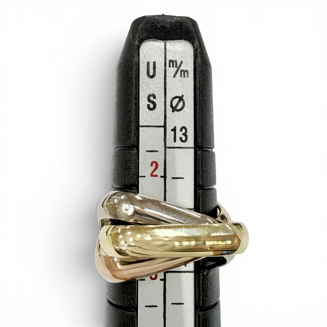 極美品◇Cartier カルティエ 550AZR トリニティ クラシック クッション リング AU750(YG PG WG) 25年3月購入 46 (JP4号相当) 重量7.88g