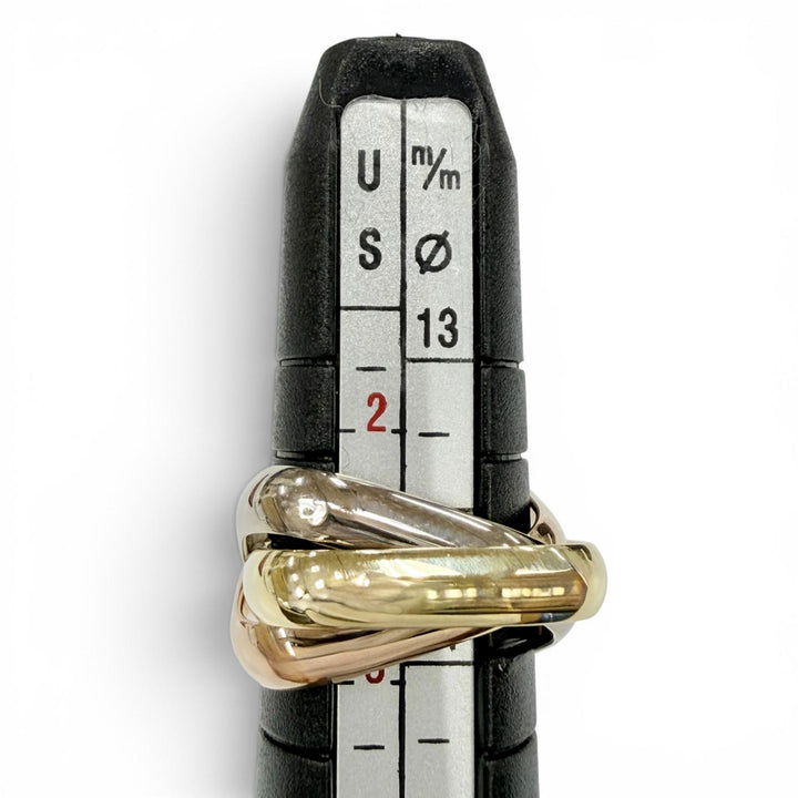 極美品◇Cartier カルティエ 550AZR トリニティ クラシック クッション リング AU750(YG PG WG) 25年3月購入 46 (JP4号相当) 重量7.88g
