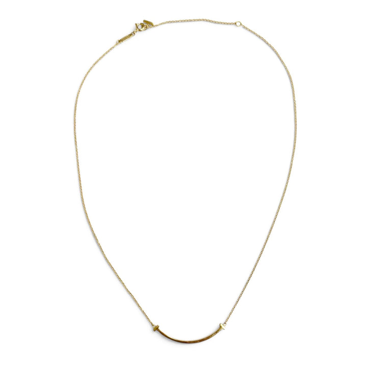 極美品△TIFFANY&amp;Co. ティファニー Tスマイル ペンダント スモール ネックレス アクセサリー A750(YG) イエローゴールド 重量2.92g