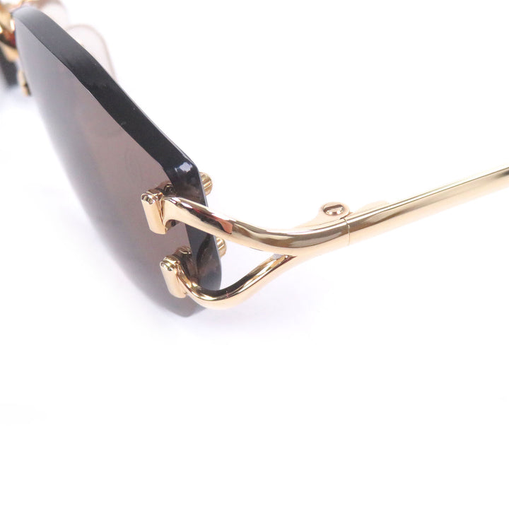 美品□Cartier カルティエ リムレス ツーポイント 135 サングラス アイウェア ゴールド ボルドー □22 ケース付き フランス製 メンズ