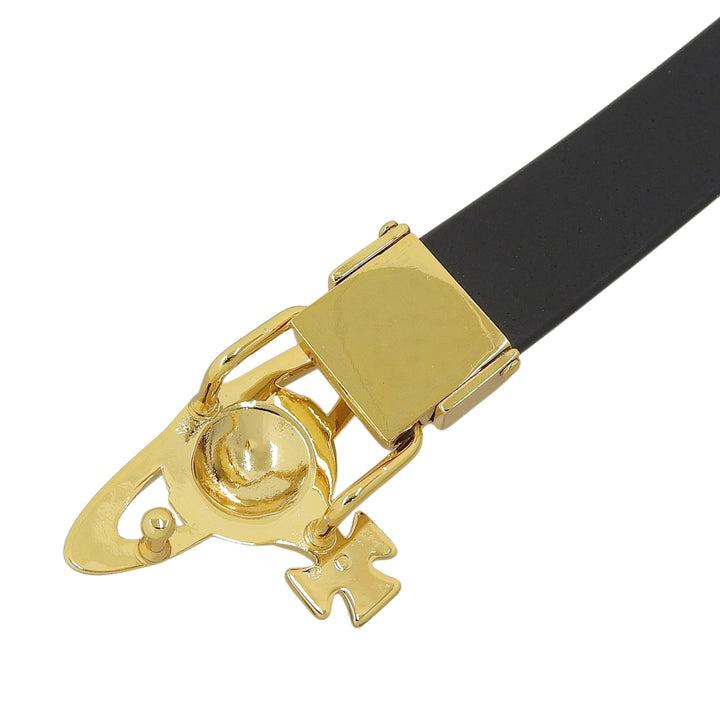 未使用品▲Vivienne Westwood ヴィヴィアンウエストウッド オーブバックル レザー ナローベルト ブラック ゴールド金具 イタリア製 メンズ