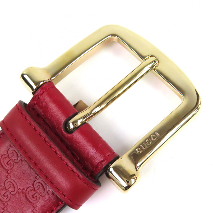 美品△GUCCI グッチ 281548 マイクログッチシマ レザー ベルト レッド系 ゴールド金具 80/32 イタリア製 メンズ オススメ◎