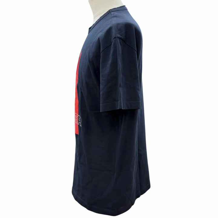 美品▼MONCLER モンクレール 21SS F20918C78410 ロゴプリント クルーネック ショートスリーブ 半袖Ｔシャツ ネイビー L 正規品 メンズ