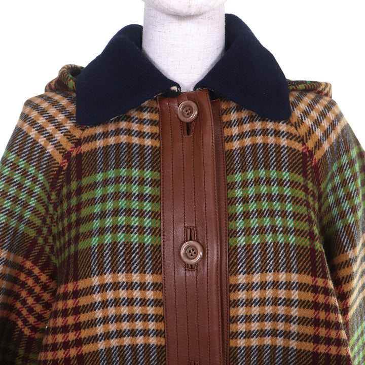 極美品△GUCCI グッチ 609030 チェック柄 裏地GG柄 ホースビット フード付き ロング ウールコート ブラウン系 グリーン系 40 伊製 正規品