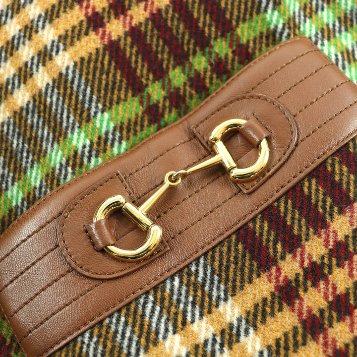 極美品△GUCCI グッチ 609030 チェック柄 裏地GG柄 ホースビット フード付き ロング ウールコート ブラウン系 グリーン系 40 伊製 正規品