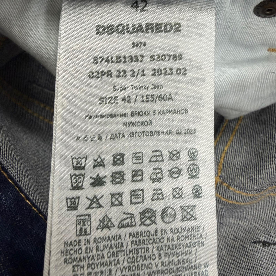 【ドンドン見直し】美品□DSQUARED2 ディースクエアード 23AW S74LB1337 Super Twinky Jean ダメージ加工 デニムパンツ ブルー 42 正規品
