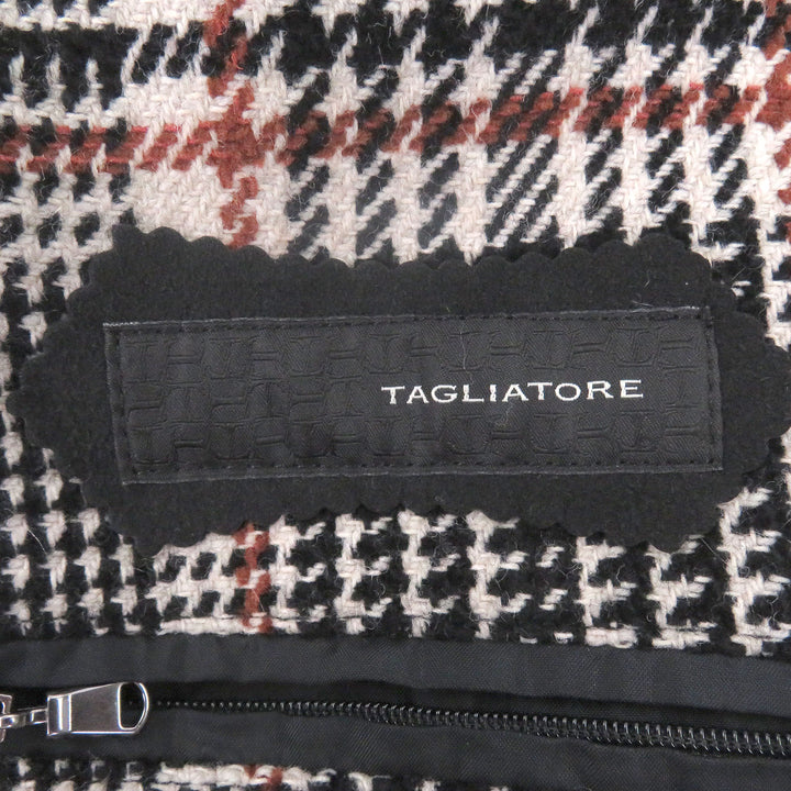 極美品□TAGLIATORE タリアトーレ グレンチェック柄 ベルト付き フライフロント ステンカラーコート ブラック系 46 イタリア製 メンズ