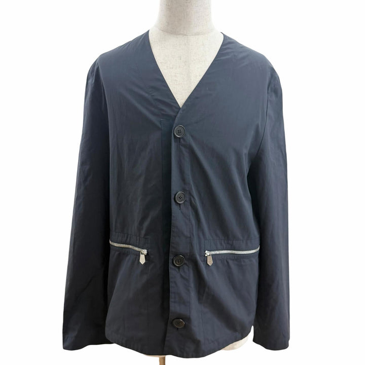 美品□HERMES エルメス 20SS Hロゴジップ ノーカラージャケット ブルゾンジャケット ネイビー 50 フランス製 正規品 メンズオススメ