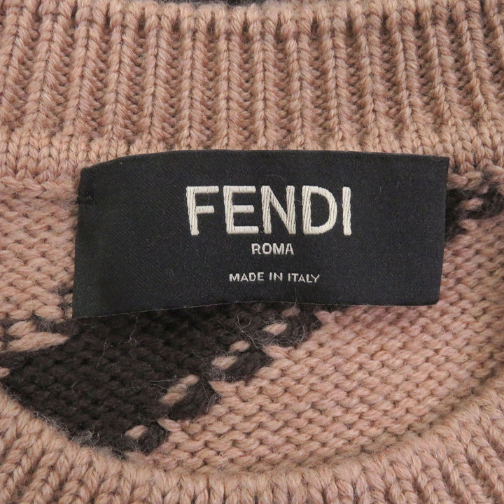 極美品□FENDI フェンディ 2021年製 FZX014 ウール100％ ロングスリーブニット 長袖 セーター ベージュ 48 イタリア製 正規品 メンズ