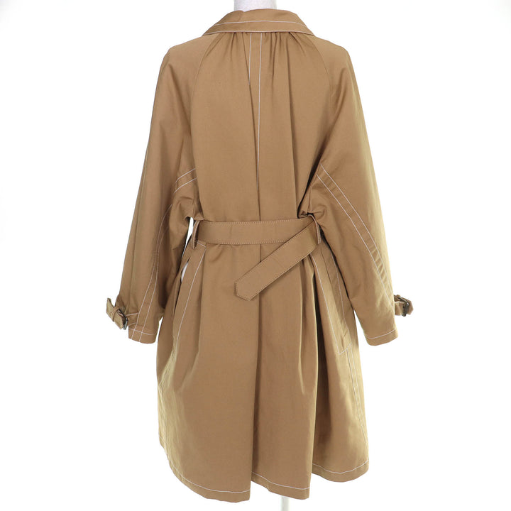 極美品△MARNI マルニ 19AW CPMA0091CU コットン リネン ベルト付き ステッチデザイン シングル ロングコート ベージュ 36 伊製 正規品