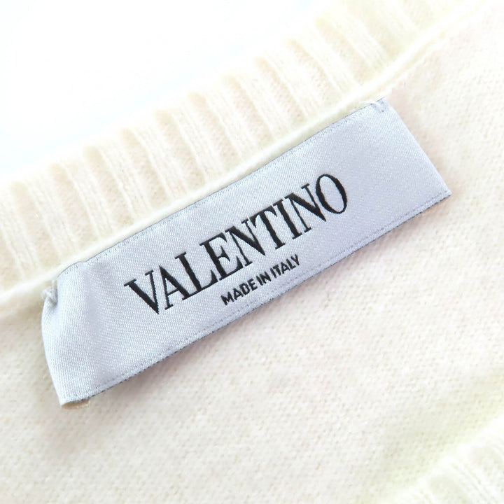 極美品△VALENTINO ヴァレンティノ RB3KC00STXM ウール カシミヤ ロゴ刺繍 総柄 クルーネック 長袖 ニット セーター アイボリー S 正規品