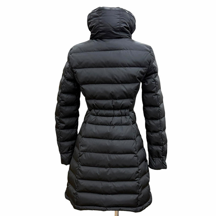 良品◇MONCLER モンクレール FLAMMETTE フラメッテ ロゴワッペン・フード付き ダブルジップ ダウンコート ブラック 0 レディース