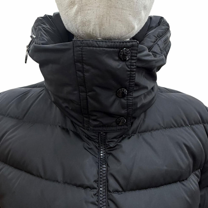 良品◇MONCLER モンクレール FLAMMETTE フラメッテ ロゴワッペン・フード付き ダブルジップ ダウンコート ブラック 0 レディース