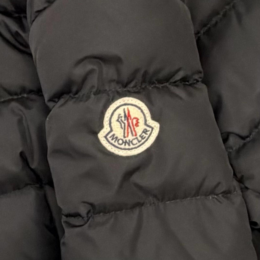 良品◇MONCLER モンクレール FLAMMETTE フラメッテ ロゴワッペン・フード付き ダブルジップ ダウンコート ブラック 0 レディース