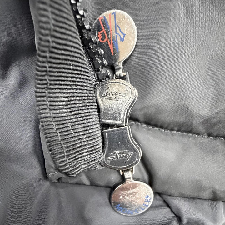 良品◇MONCLER モンクレール FLAMMETTE フラメッテ ロゴワッペン・フード付き ダブルジップ ダウンコート ブラック 0 レディース