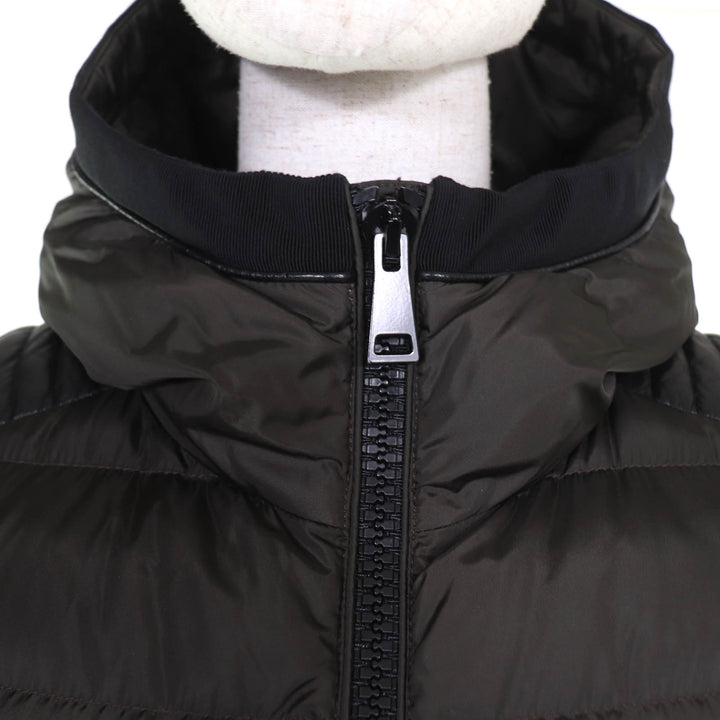 美品☆MONCLER モンクレール TALEVE ロゴワッペン・フード付 レザー使い ZIP UP ダウンコート カーキ 2 正規品 レディース