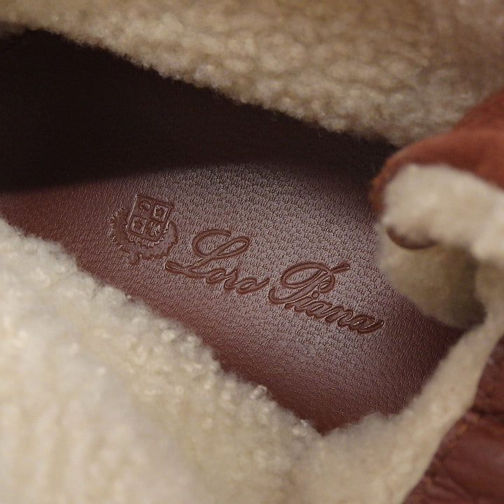 極美品▲Loro Piana ロロピアーナ ロゴ刻印入り レースアップ ムートン ボアスニーカー ブラウン 36 イタリア製 レディース