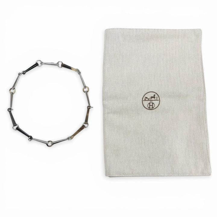 極美品◇HERMES エルメス モール バッファローホーン シルバー金具 ネックレス アクセサリー ブラウン系 保存袋付 フランス製 レディース
