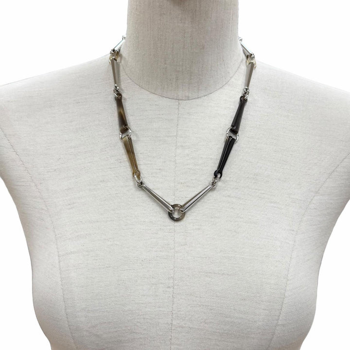 極美品◇HERMES エルメス モール バッファローホーン シルバー金具 ネックレス アクセサリー ブラウン系 保存袋付 フランス製 レディース
