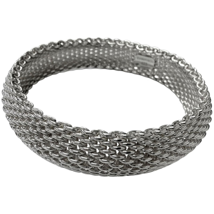 極美品□TIFFANY&amp;Co. ティファニー サマセット バングル SV925 メッシュ編み ブレスレット アクセサリー シルバー 重量57.6g メンズ