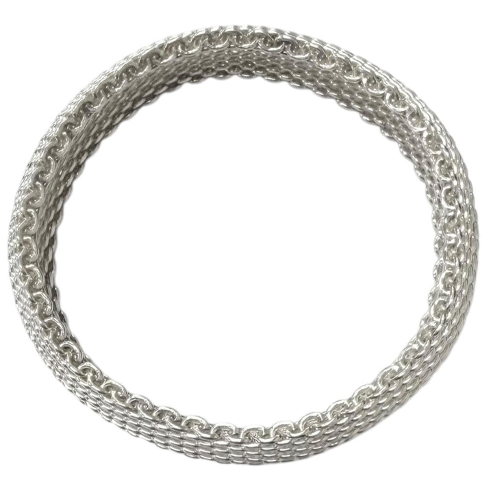 極美品□TIFFANY&amp;Co. ティファニー サマセット バングル SV925 メッシュ編み ブレスレット アクセサリー シルバー 重量57.6g メンズ